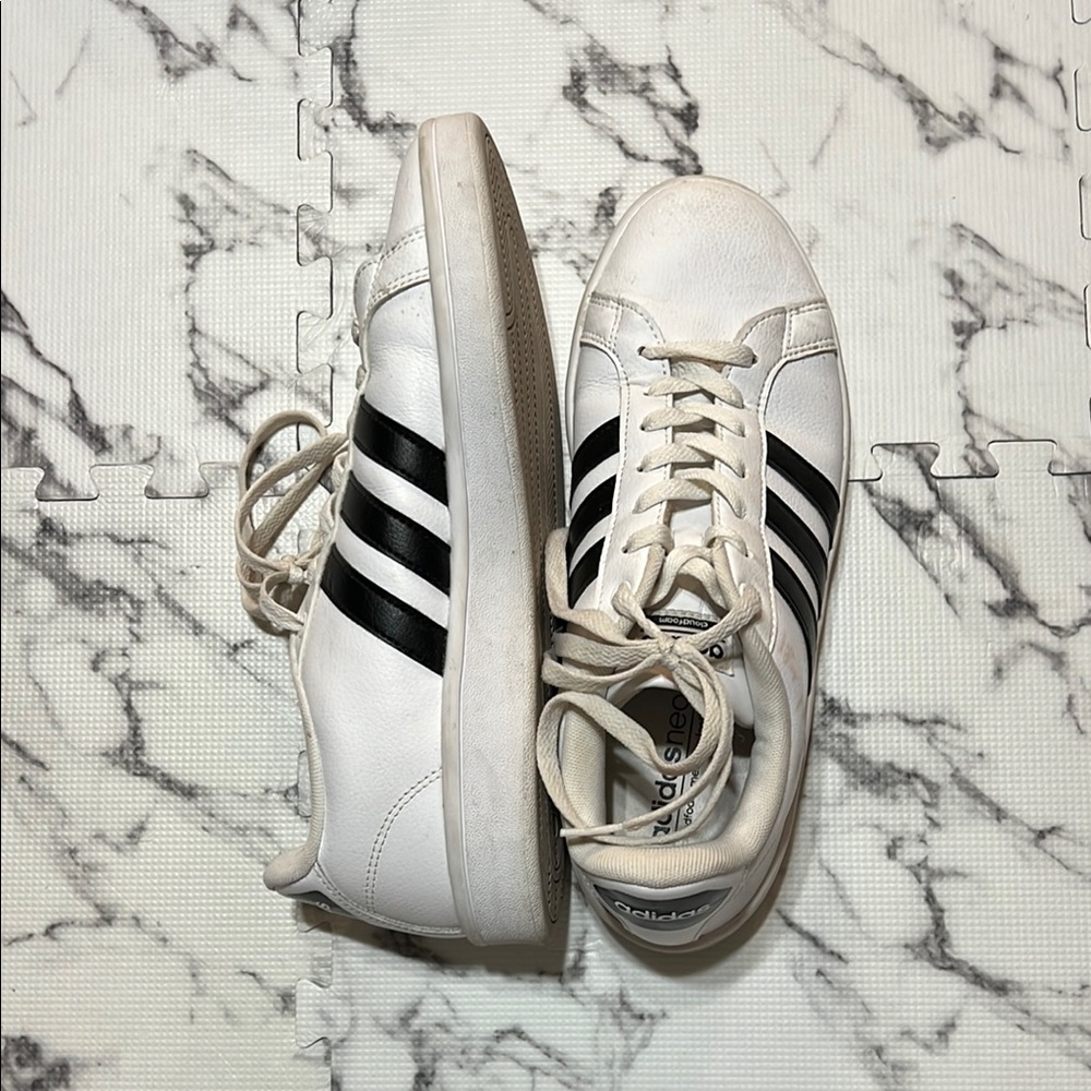 Adidas Classic White 3 stripe Sneakers with Black Stripes
